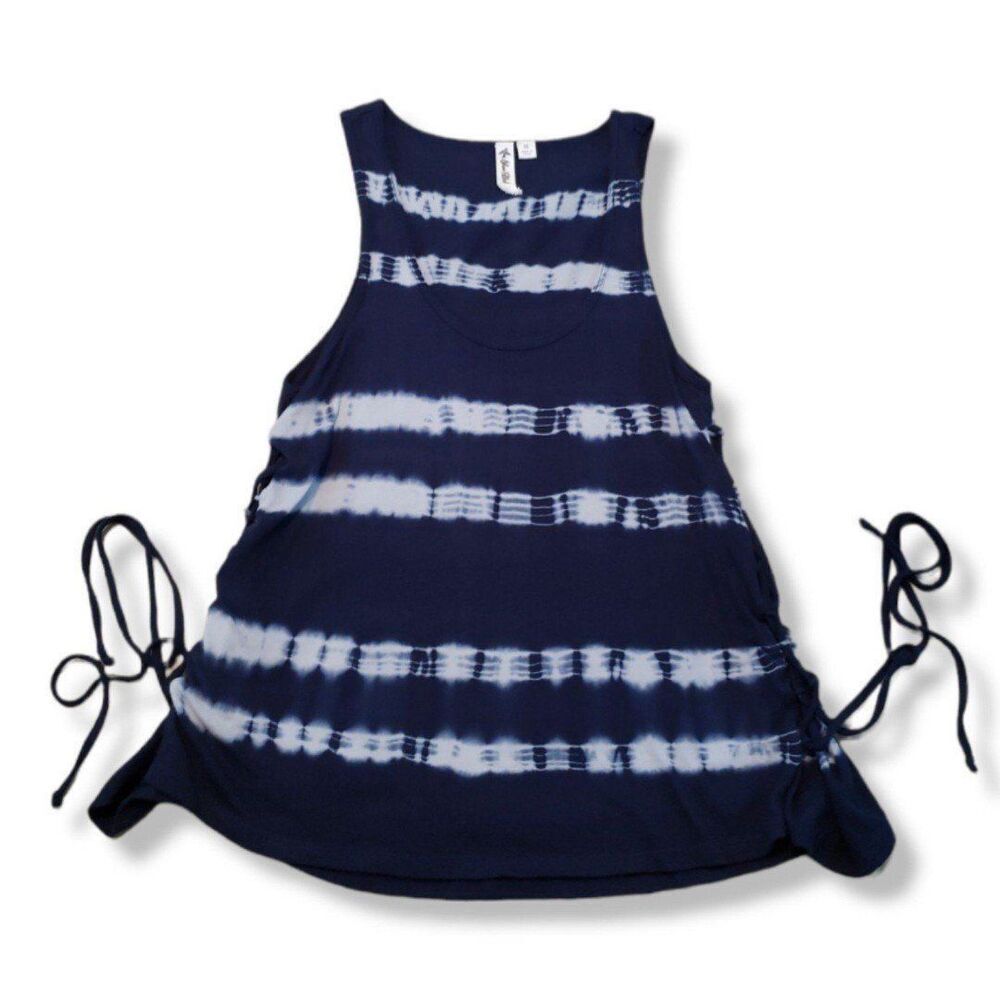 Others Follow Top Size Small Stripe Tye Dyed Tank Top T-Shirt Blue Side Hip Tie